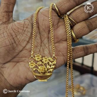 Premium Gold-Plated 24-Inch Mini Flower Pot Pendant Chain - JCCH730