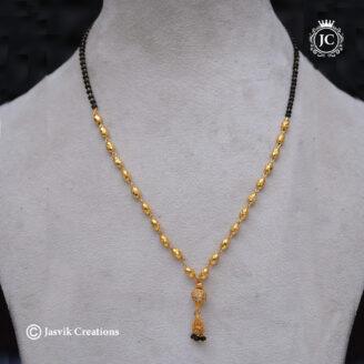 Premium Gold-Plated Black Beads Daily Wear Chain - JCCH734