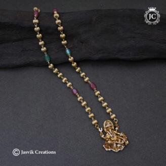 Premium Antique Gold Finish Lord Vinayagar Pendant with Multi-Color  Beads -JCCH740