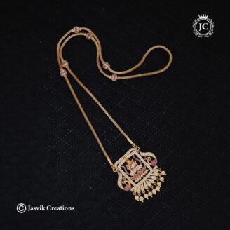 Divine Lakshmi Ruby & White AD Dollar Pendant with Premium Ball Chain (24 Inches) - JCCH742
