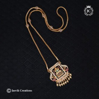 Divine Lakshmi Ruby, Emerald & White AD Dollar Pendant with Premium Ball Chain (24 Inches) -JCCH743