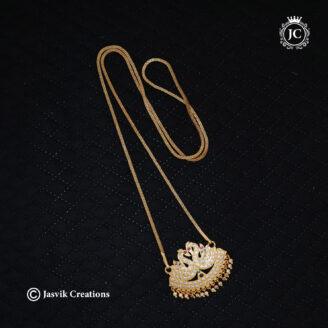 Impon Double Swan Multi-Color Stone Pendant with Sleek Mesh Chain - JCCH745