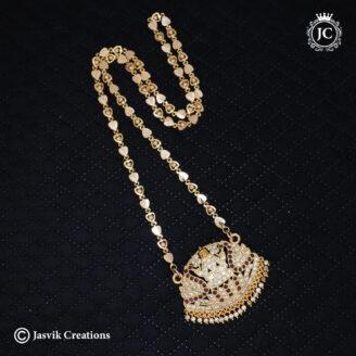 Divine Lakshmi Ruby & White Stone Dollar Pendant with Premium Heart-Link Chain (24 Inches) - JCCH748