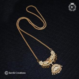 Royal Peacock Dual-Arched White Stone Dollar Pendant with Premium 30-Inch Haram Chain - JCCH750