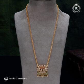 Exquisite AD CZ Lotus Pendant with Premium Gold-Plated Designer Chain  - JCCH752