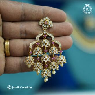 Royal Antique Finish Three-Layer Jhumka Earrings – JCER756 - Red