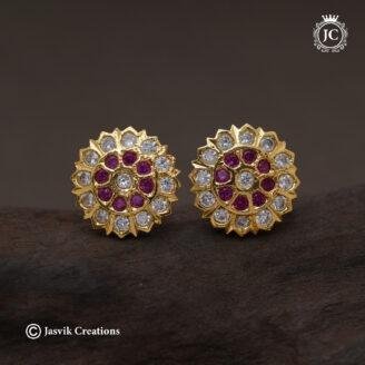 Premium Impon Ruby and White Stone Stud - JCER775