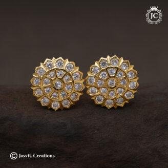 Premium Impon All-White Stone Floral Temple Studs - JCER776