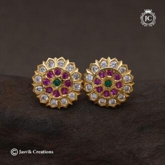 Impon Multi Colour Stone Floral Temple Studs - JCER777