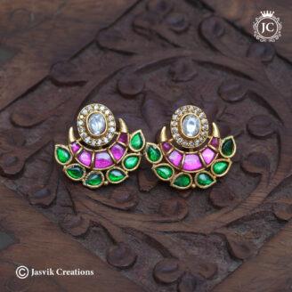 Premium Jadau Kundan Crescent Bali Studs - JCER763