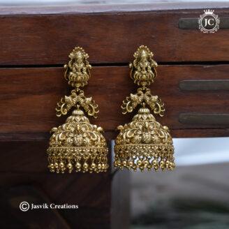 Premium Antique Nakshi Goddess Lakshmi Big Jhumkas - JCER765