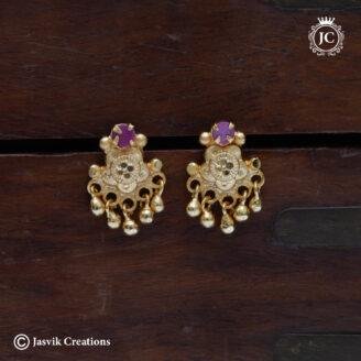Premium Traditional Floral Kids Drop Earrings with Ruby Tops - JCER783