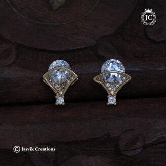 Elegant Korean Style Geometric Solitaire Stud Earrings with Crystal Accents - JCER786