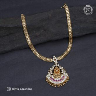 Divine Impon Lakshmi Attikai Necklace with AD & Ruby Stones - JCNL858