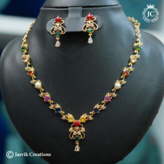 Traditional Navaratna Multi-Stone Microplated-Necklace - JCNL866
