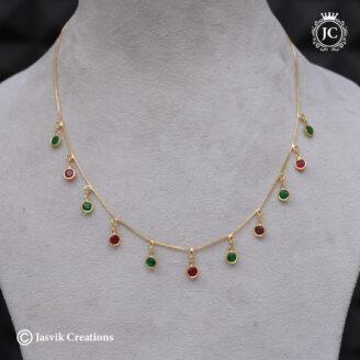 Premium Gold-Plated Festive Kemp Ruby Red and Emerald Green Round CharmsStone Drop Necklace - JCNL867