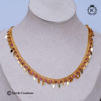 Premium Gold-Plated Kerala Elakka with Ruby Pink Stones Necklace - JCNL869