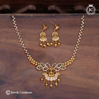 Premium Matte Antique Gold Goddess Lakshmi Necklace Set - JCNL870