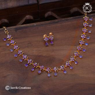 Premium Gold Microplated Pastel Lavender Choker Necklace - JCNL873