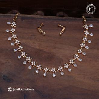 Premium Microplated Floral Cluster White CZ Necklace - JCNL879