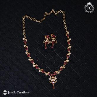 Premium Microplated Rich dark-Red & CZ Delicate Festive Necklace- JCNL881