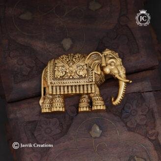 Antique Brass Elephant Sherwani Badge / Magnetic Lapel Pin - JCBT195