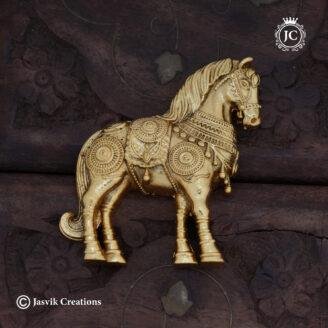 Antique Brass Royal Horse Sherwani Badge / Fabric-Safe Magnetic Lapel Pin - JCBT196