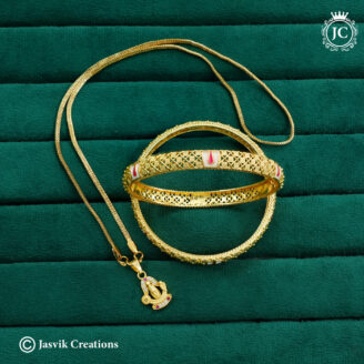 Budget Friendly Gold-Plated Lord Venkatesa Pendant  & Namam Work Bangles Combo - JCCM009