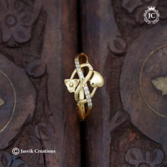 Elegant Gold Formed Dual Heart & Floral CZ Finger Ring- JCFR139