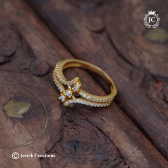 Gold Finished Medium American Diamond Geometric Crown Ring- JCFR142