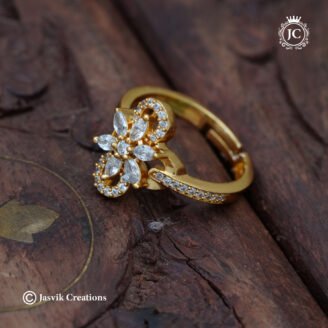 Elegant Gold Plated Marquise Floral American Diamond Adjustable Ring - JCFR143