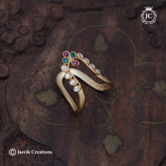 Pure Impon Flower Crest Vanki Ring with Multi Stones without Polish-  JCFR146