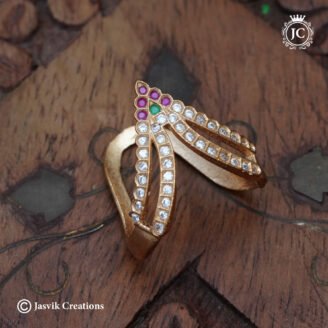 PUnpolished Pure Impon Crest Vanki Ring with Ruby, Emerald & CZ Stones - JCFR151