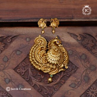 Antique Nakshi Finish Gold Plated Peacock Pendant Set- JCPT177