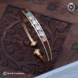 Chic Gold-Toned Stone-Studded Openable Kada Bracelet - JCBT198