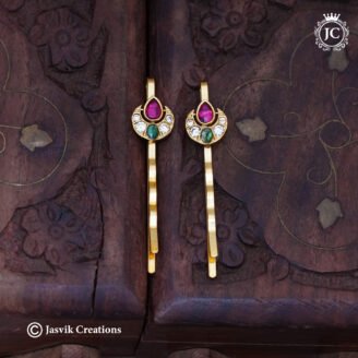Premium Gold-Plated Kemp & CZ Studded Hair Pins (Pair) - JCHB033
