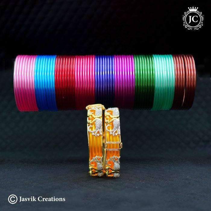 35-Gold-Plated-CZ-Elephant-Side-Kadas-with-Vibrant-Multicolor-Glass-Bangles-Combo--JCHB035-Changeable-bangle-1399