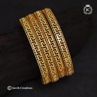 Micro Gold-Plated Designer Geometric Pattern Bangles - Set of 4 - JCBN367