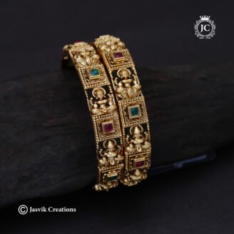 Antique Matte Finish Goddess Lakshmi Temple Bangles - JCBN370