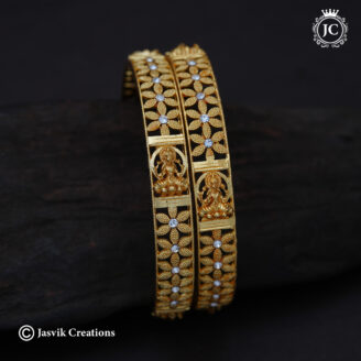 Elegant Micro-Finish Goddess Lakshmi Floral Gold-Plated Bangles - JCBN372