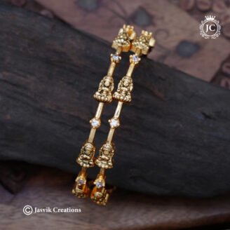 Minimalist Goddess Lakshmi Motif Antique Bangles with White Stone Accents -  JCBN374