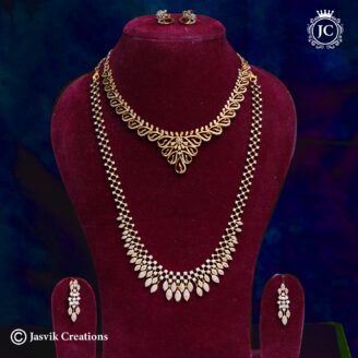 Premium Diamond & Gold Necklace Set with Earring Combo set - JCCM039