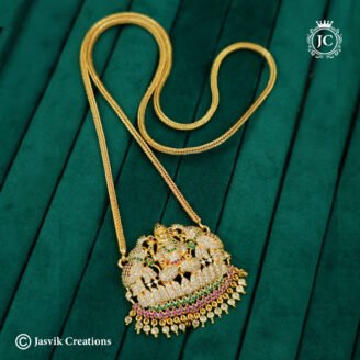 Divine AD Stone Gajalakshmi Pendant with Sleek Arunakodi Chain ( 30 Inch  Only ) - JCCH765