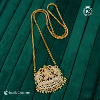 Divine Full White AD Stone Gajalakshmi Pendant with Classic Gobi Chain - JCCH767