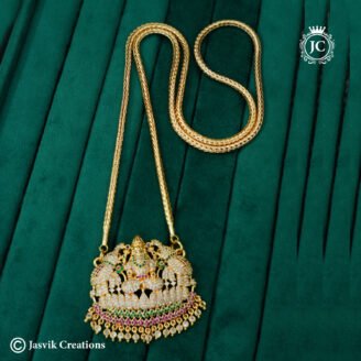 AD Stone Gajalakshmi Pendant Long Haram with Ultra-Smooth Chain - JCCH772