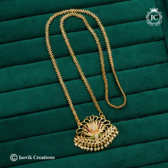 Divine Lotus Floral Dollar Chain with Sparkling Stones ( 24 Inch Only ) - JCCH774