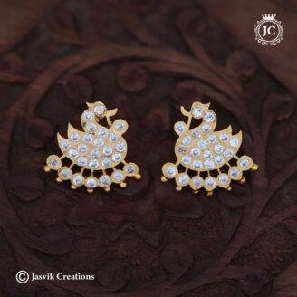 Impon Traditional Swan Stud Earrings with Full White CZ Stones - JCER803