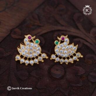 Impon Traditional Swan Stud Earrings with Multi-Color CZ Stones -  JCER804