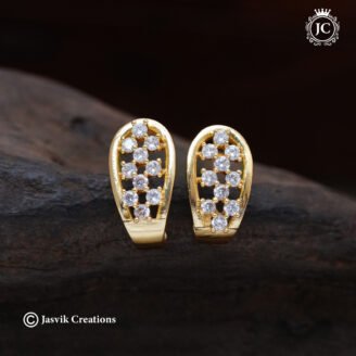 GJ Finish Gold-Plated J-Type CZ Studded Hoop Earrings - JCER805