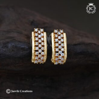 Gj Finsh Gold-Plated J-Type Multi-Row CZ Studded Earrings - JCER806